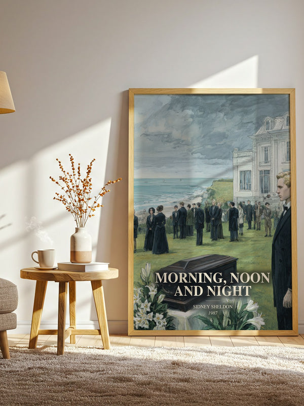 Morning, Noon And Night watercolour print in frame leaning in hallway – thriller wall art