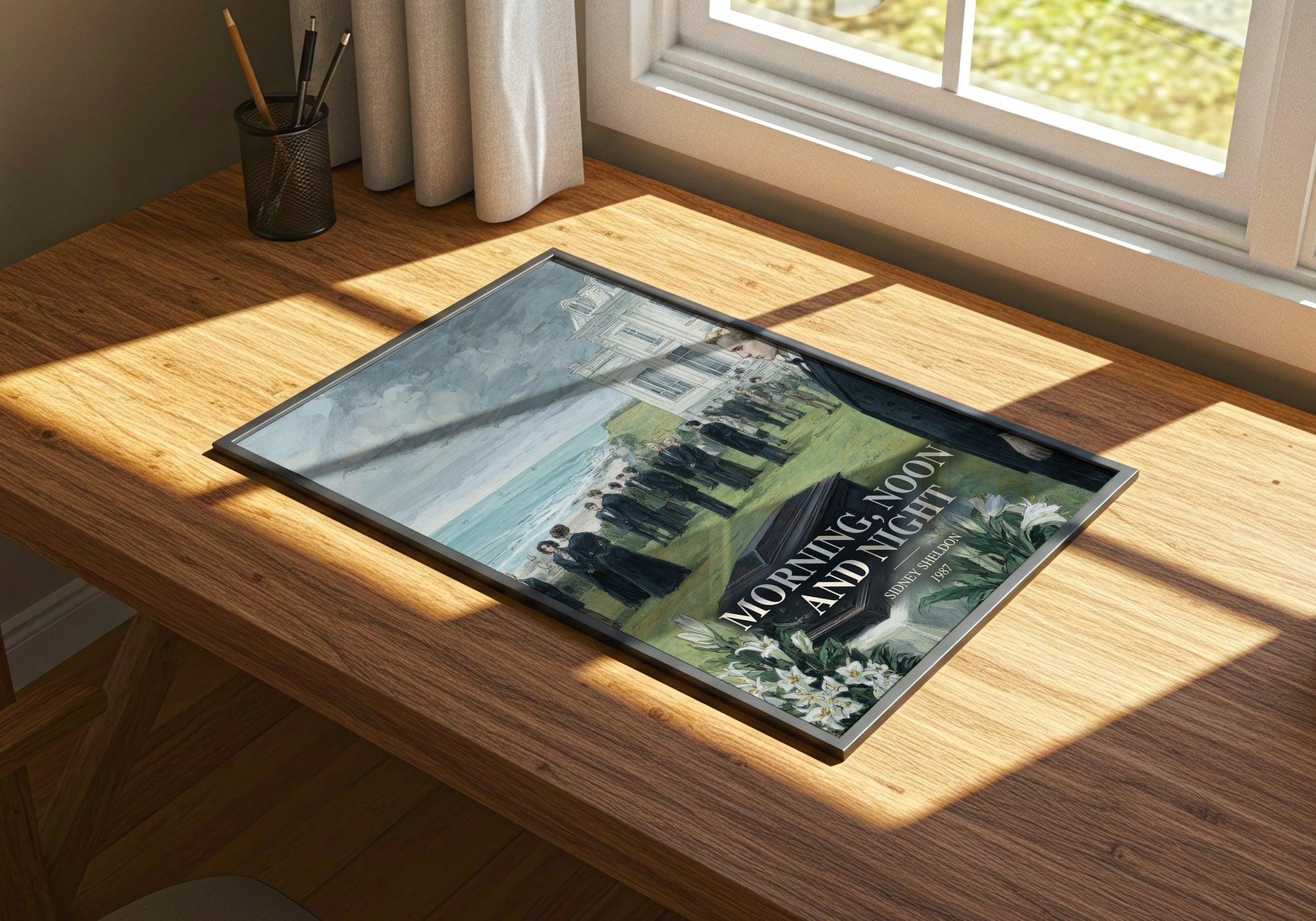 Morning, Noon And Night watercolour book poster framed on wall – thriller wall art