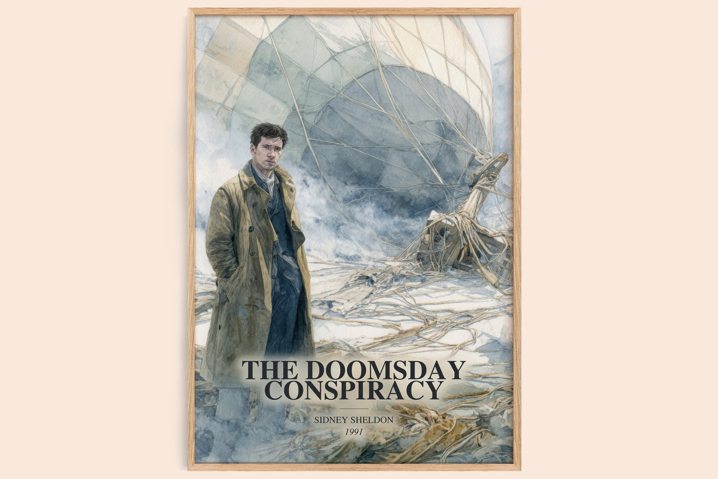The Doomsday Conspiracy watercolour book poster by Sidney Sheldon – framed literary art print