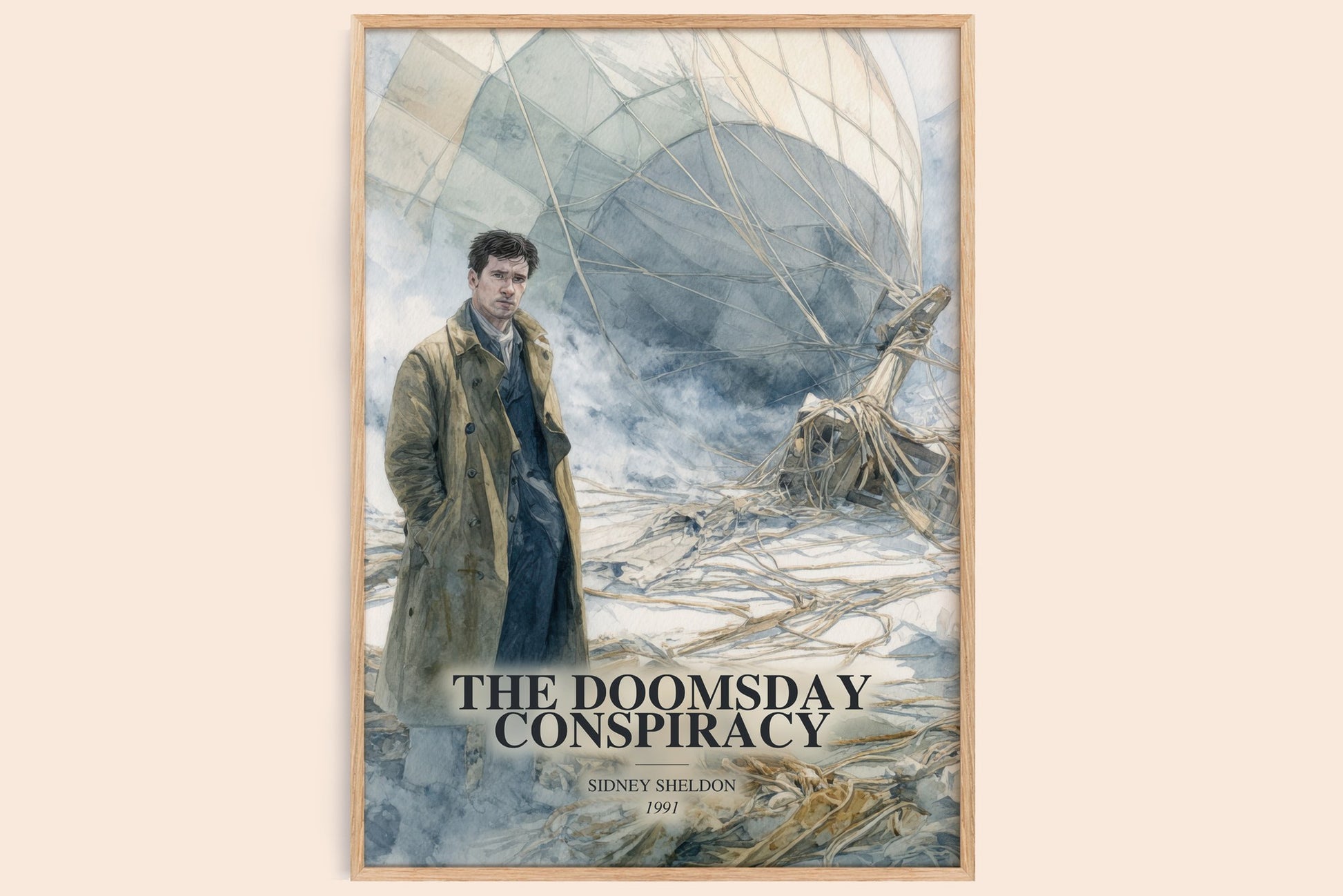 The Doomsday Conspiracy watercolour book poster by Sidney Sheldon – framed literary art print