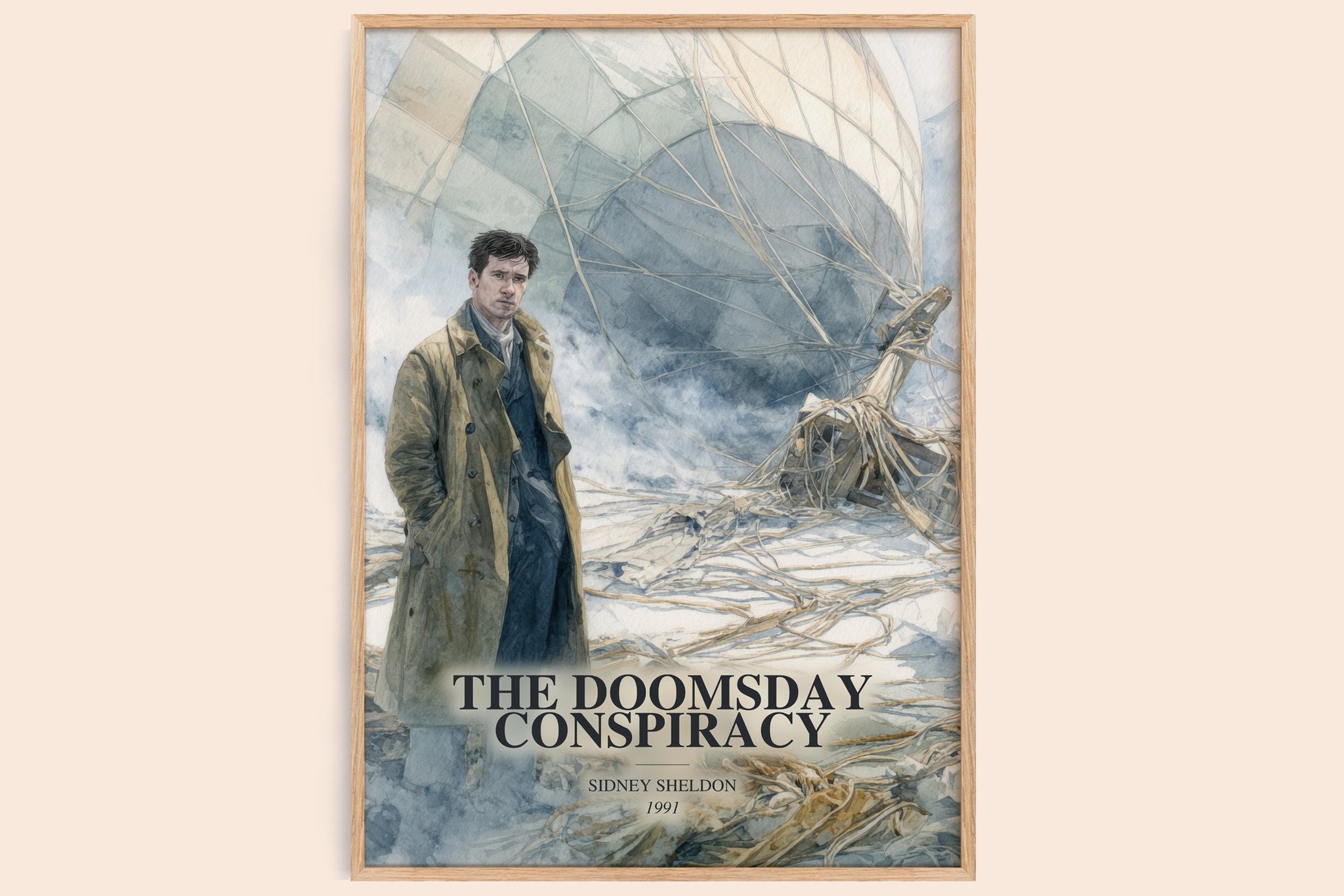 The Doomsday Conspiracy watercolour book poster by Sidney Sheldon – framed literary art print
