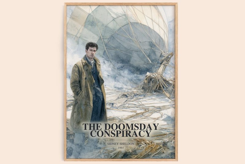 The Doomsday Conspiracy watercolour book poster by Sidney Sheldon – framed literary art print