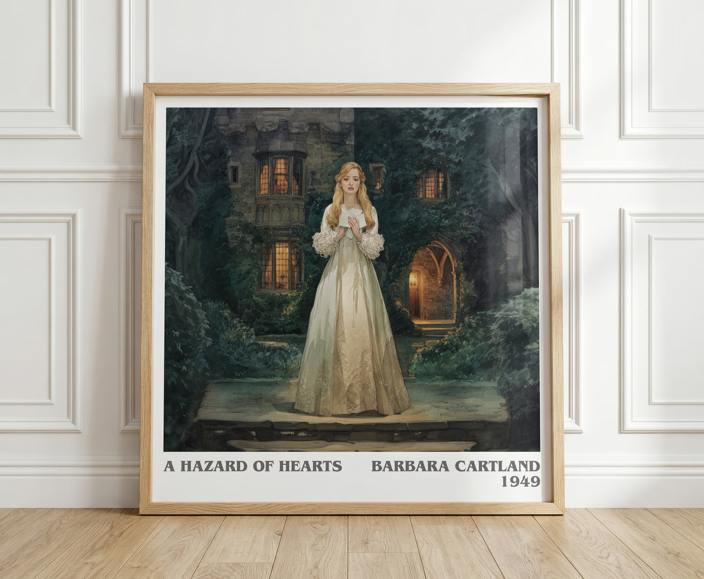 A Hazard of Hearts literary print in frame leaning in hallway – romance wall art