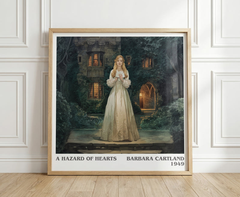 A Hazard of Hearts literary print in frame leaning in hallway – romance wall art