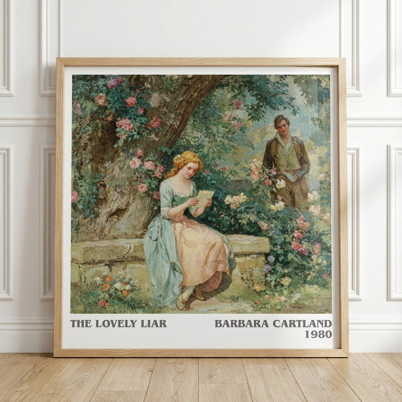 The Lovely Liar literary print in frame leaning in hallway – romance wall art