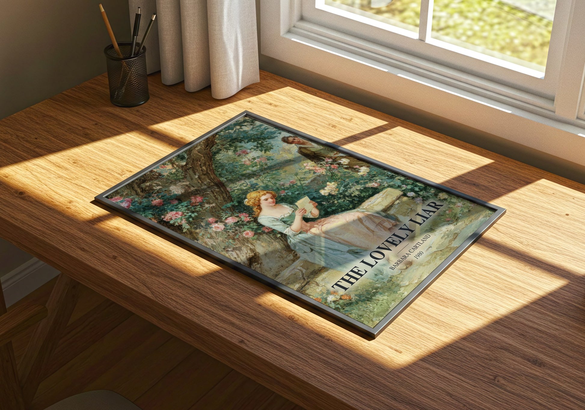 The Lovely Liar watercolour book poster framed on wall – romance wall art