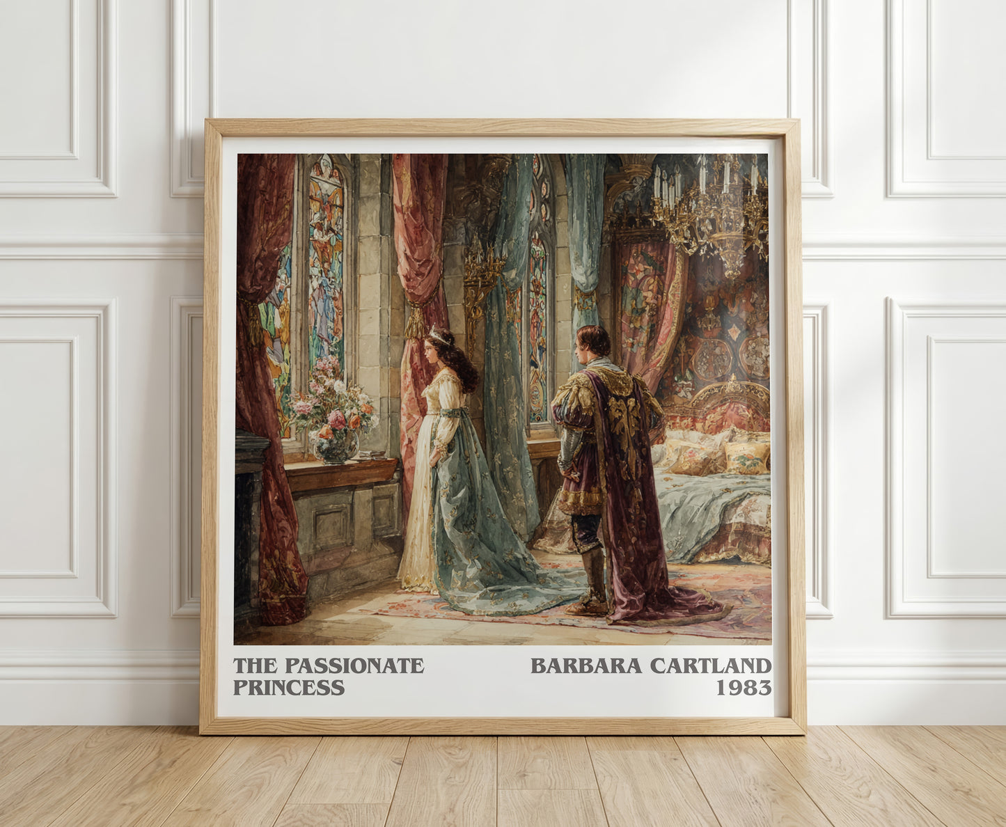The Passionate Princess literary print in frame leaning in hallway – romance wall art