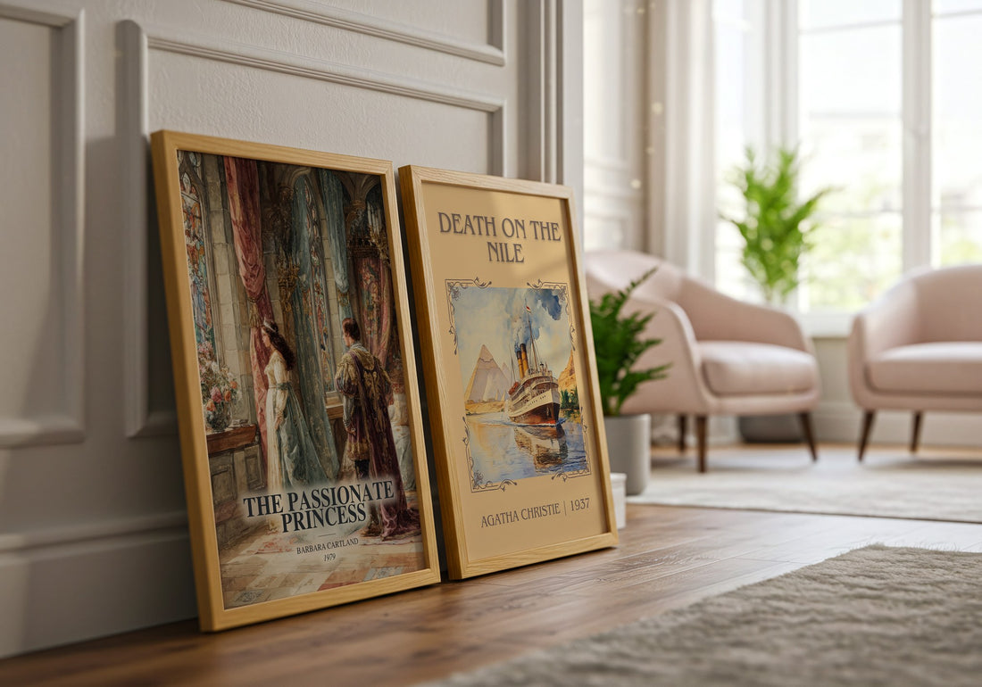 The Passionate Princess watercolour print framed by window – literary home decor (mockup)