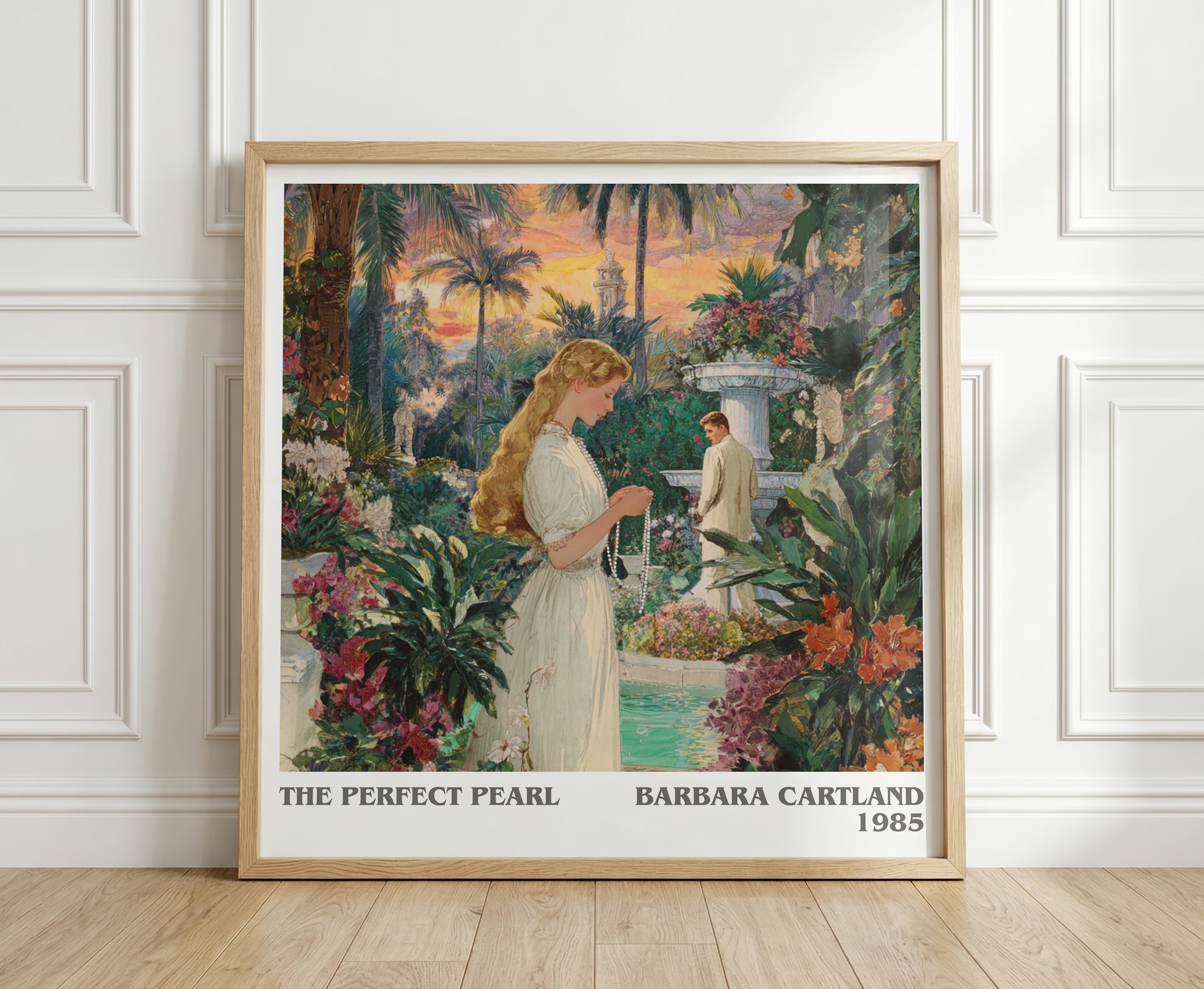 The Perfect Pearl literary print in frame leaning in hallway – romance wall art