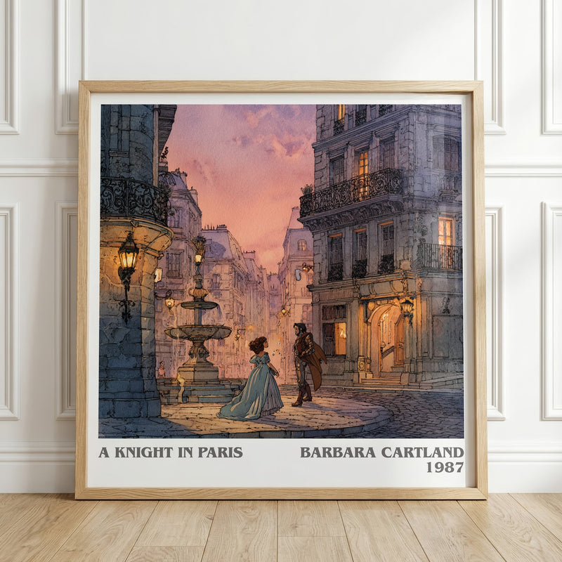 A Knight in Paris literary print in frame leaning in hallway – romance wall art