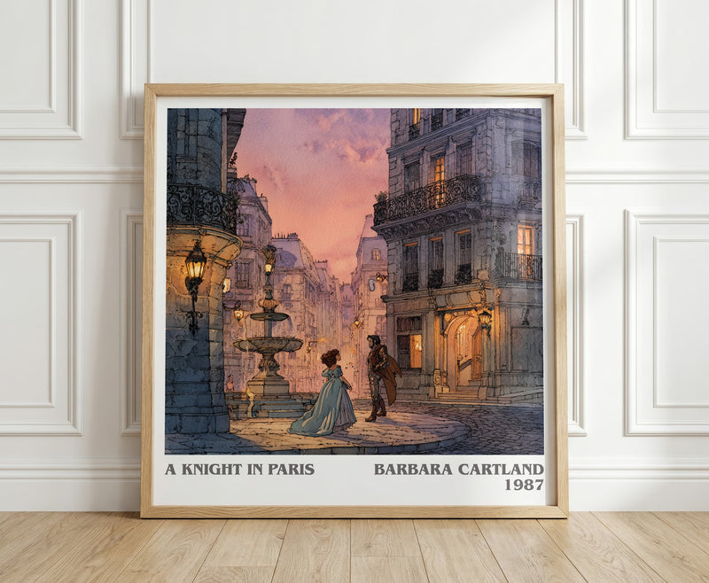A Knight in Paris literary print in frame leaning in hallway – romance wall art