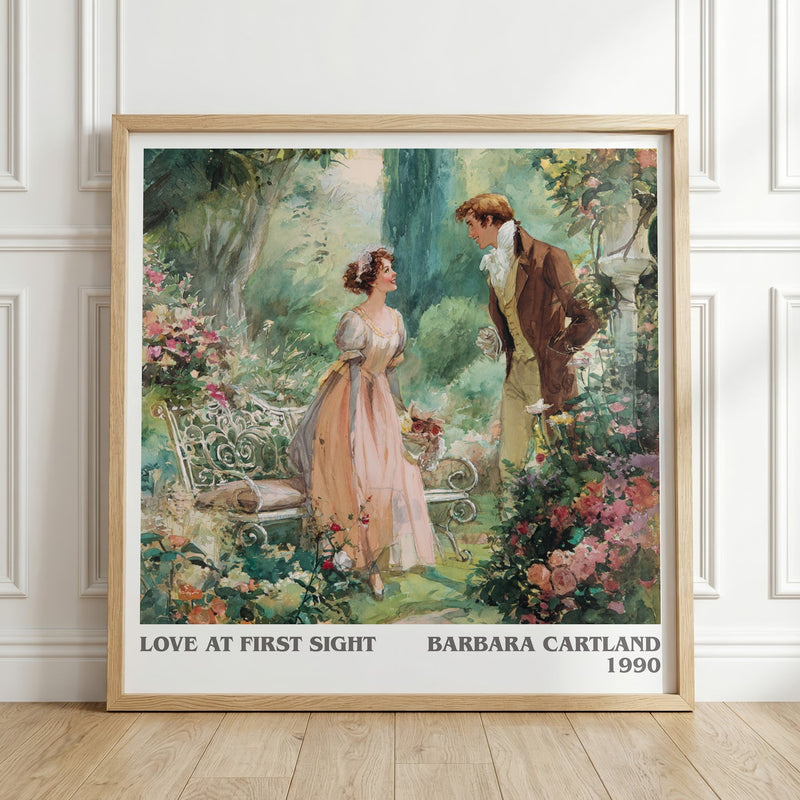 Love at First Sight literary print in frame leaning in hallway – romance wall art