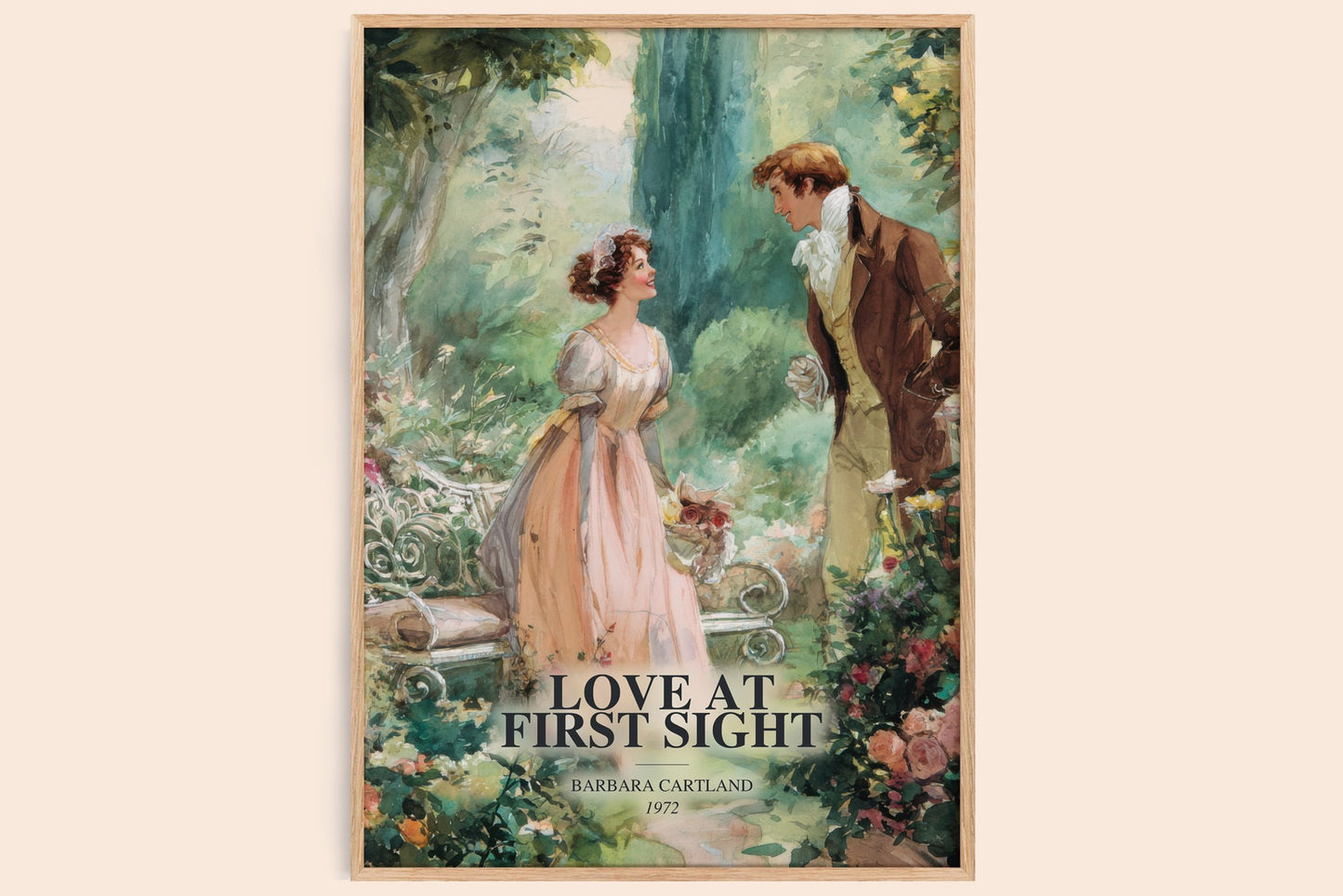 Love At First Sight watercolour book poster by Barbara Cartland – framed literary art print