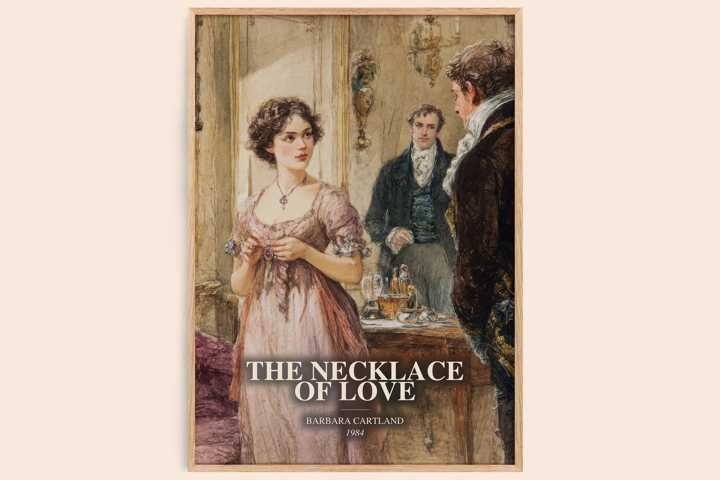 The Necklace Of Love watercolour book poster by Barbara Cartland – framed literary art print