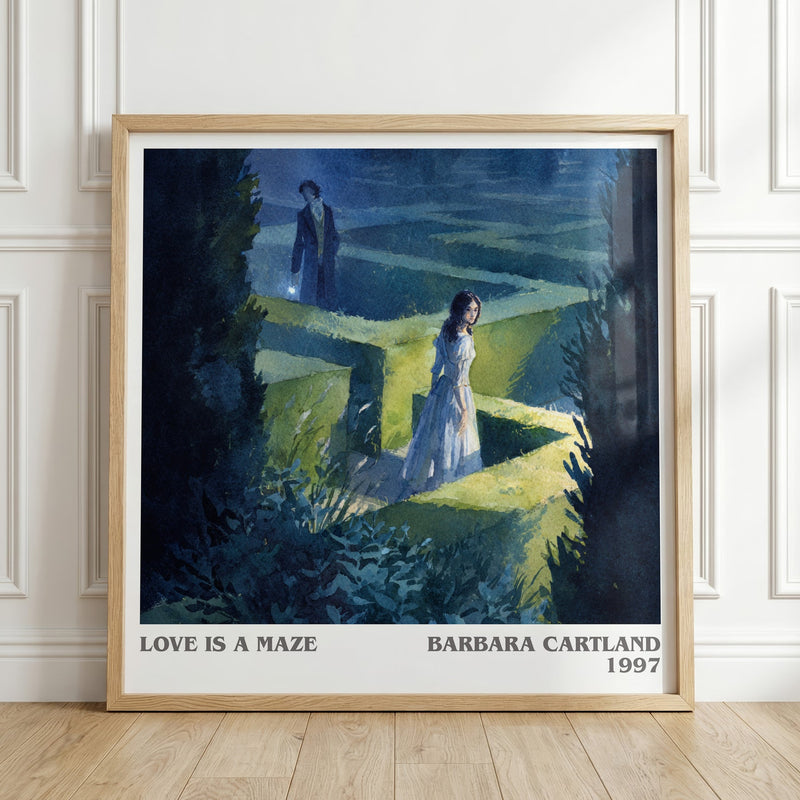 Love Is a Maze literary print in frame leaning in hallway – romance wall art