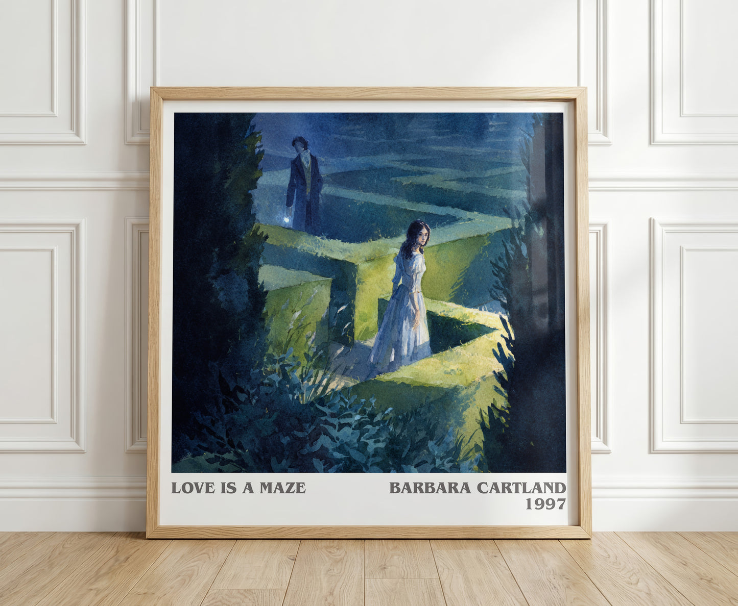 Love Is a Maze literary print in frame leaning in hallway – romance wall art