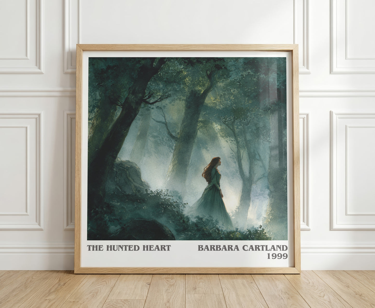 The Hunted Heart literary print in frame leaning in hallway – romance wall art
