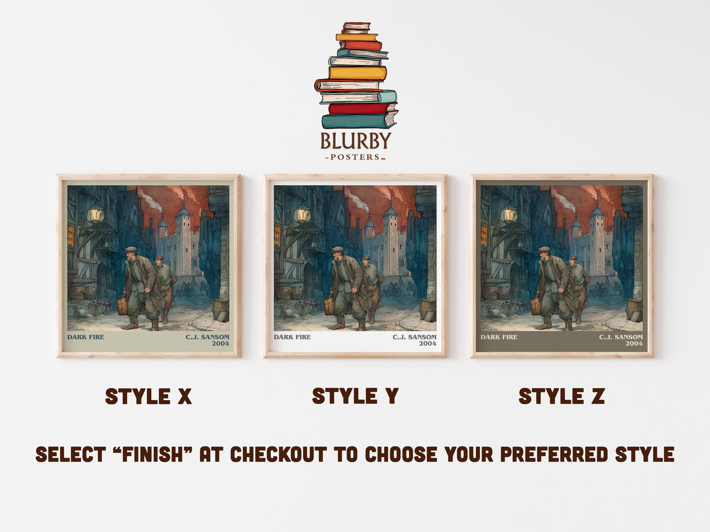 Dark Fire literary art print colour and style options – C.J. Sansom book art