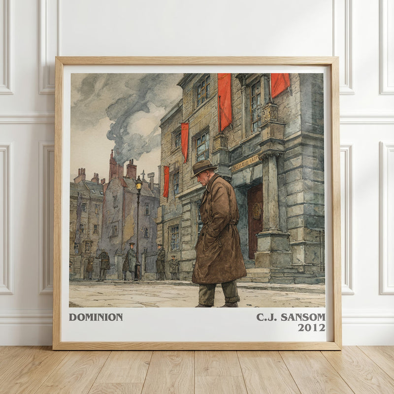 Dominion literary print in frame leaning in hallway – historical fiction wall art