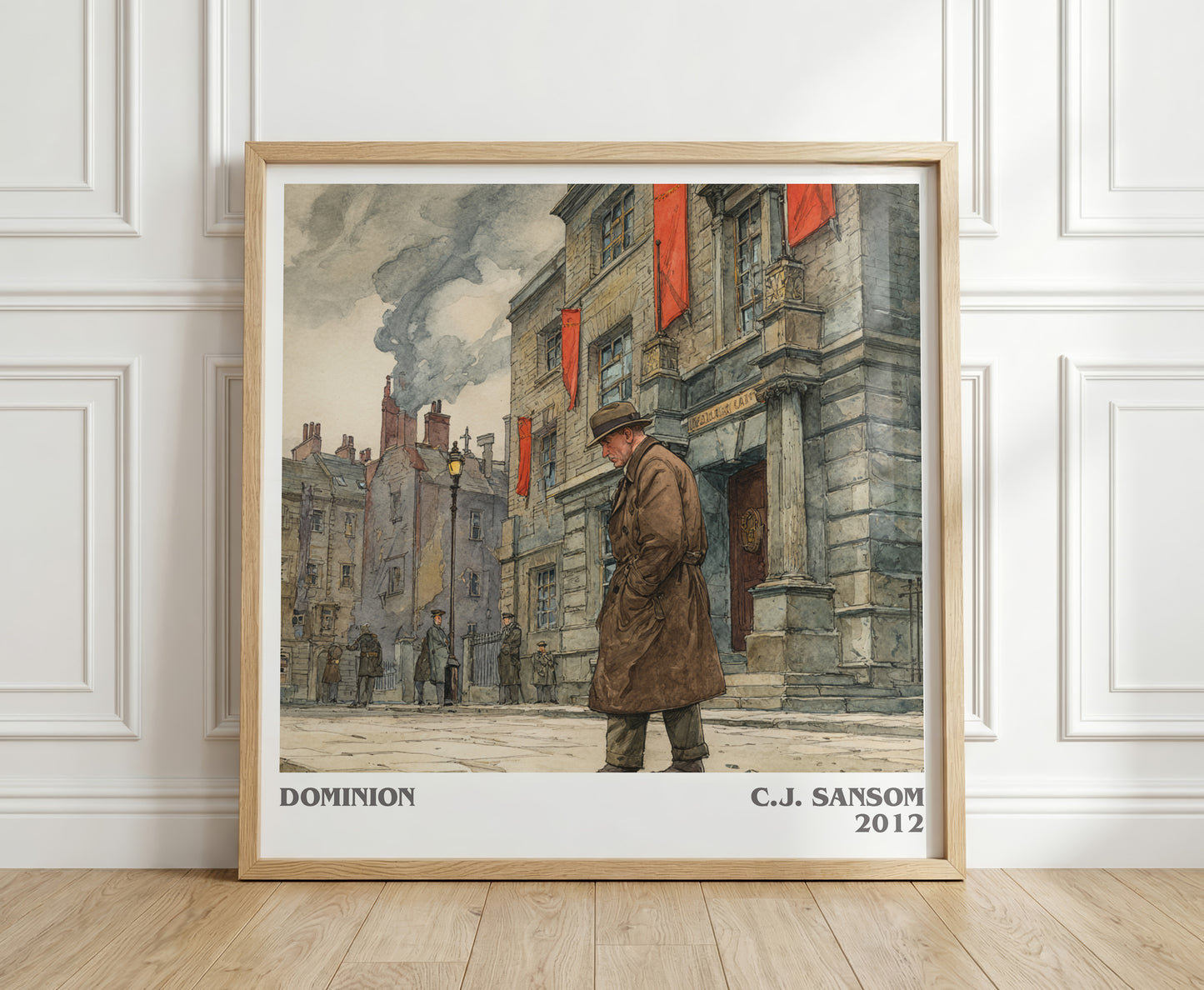 Dominion literary print in frame leaning in hallway – historical fiction wall art