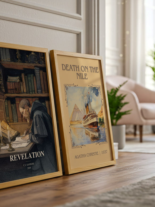 Revelation watercolour print framed by window – literary home decor