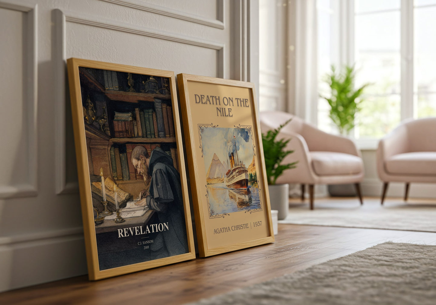 Revelation watercolour print framed by window – literary home decor