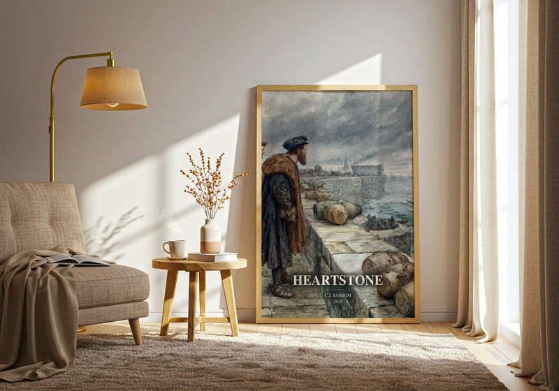 Heartstone watercolour print in frame leaning in hallway – historical fiction wall art