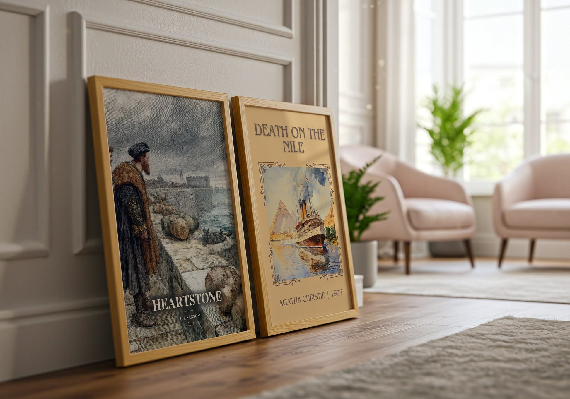 Heartstone watercolour print framed by window – literary home decor