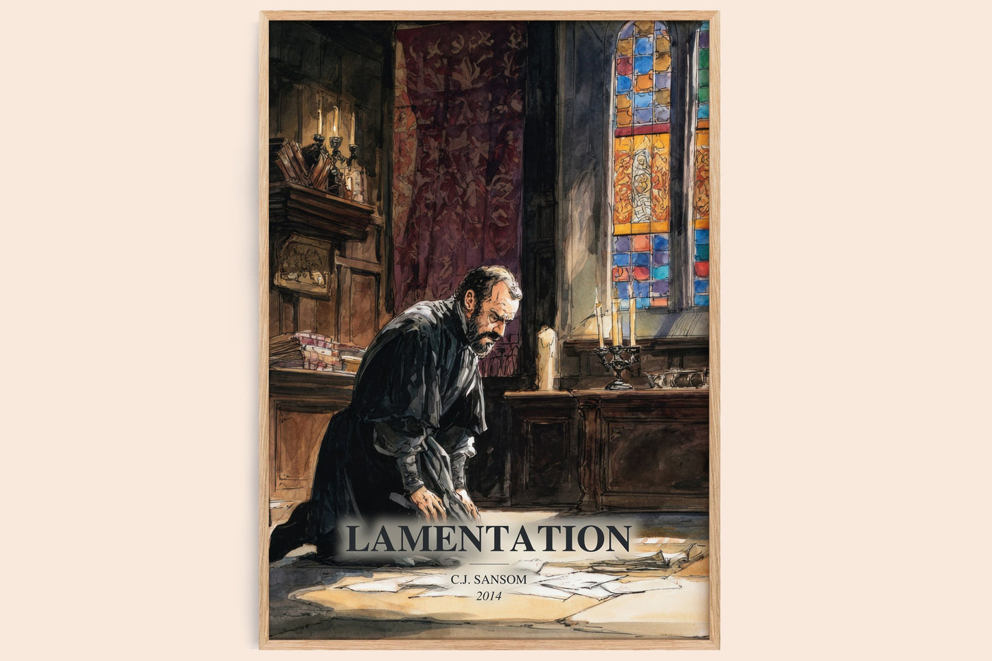 Lamentation watercolour book poster by C.J. Sansom – framed literary art print