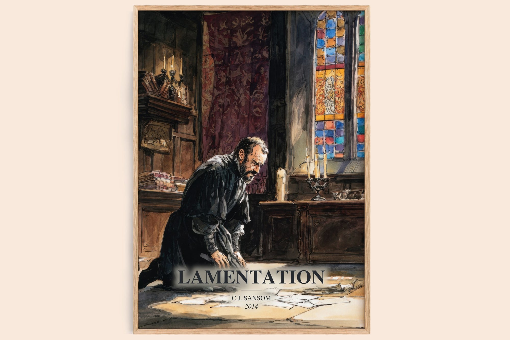 Lamentation watercolour book poster by C.J. Sansom – framed literary art print