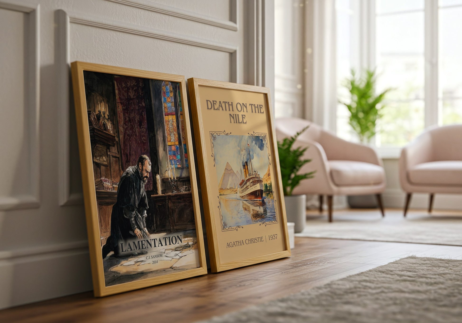 Lamentation watercolour print framed by window – literary home decor