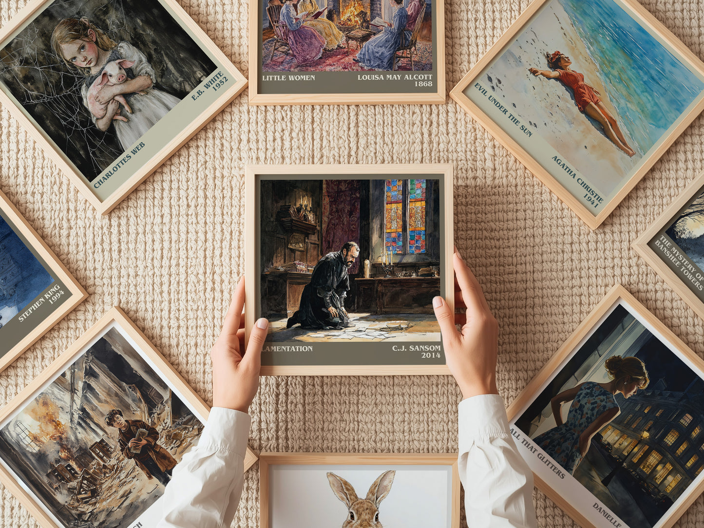 Lamentation literary print on bookshelf – C.J. Sansom fan gift
