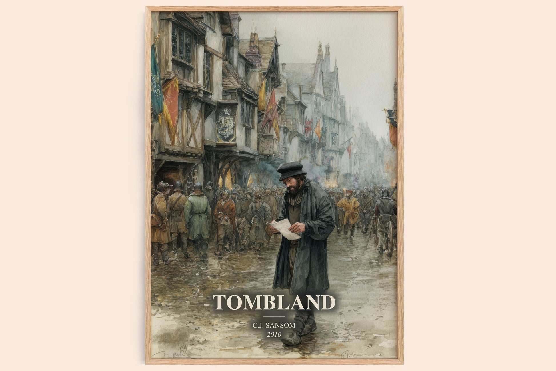 Tombland watercolour book poster by C.J. Sansom – framed literary art print