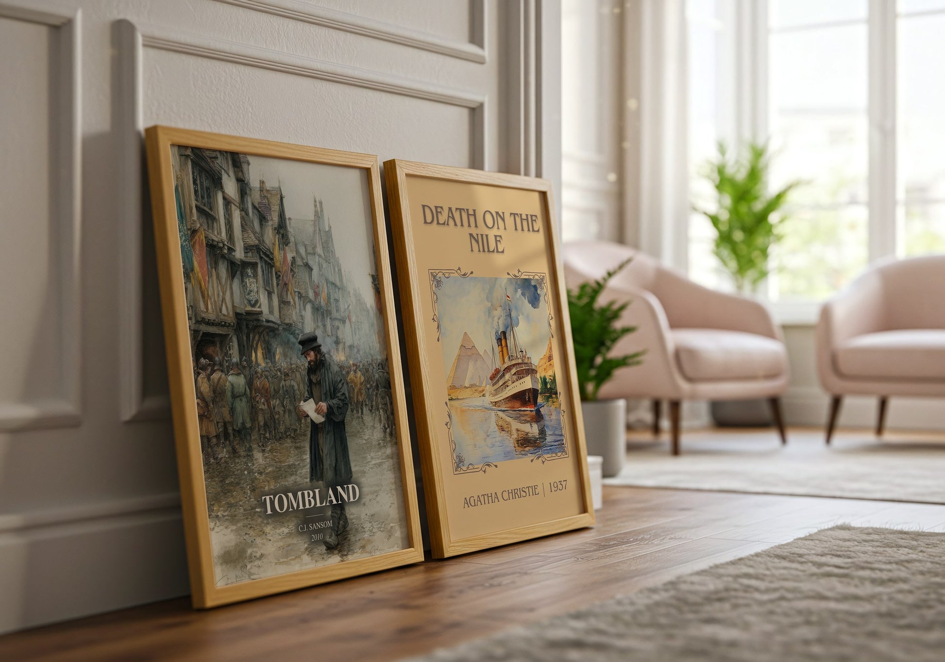 Tombland watercolour print framed by window – literary home decor