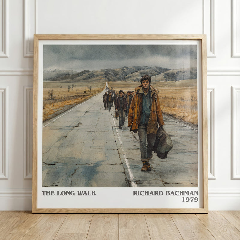 The Long Walk literary print in frame leaning in hallway – dystopian wall art