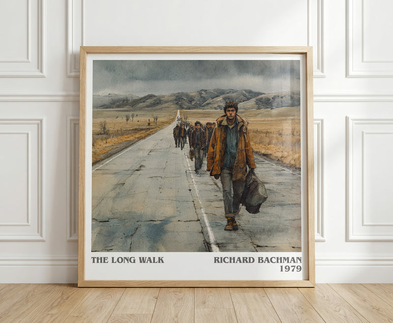 The Long Walk literary print in frame leaning in hallway – dystopian wall art