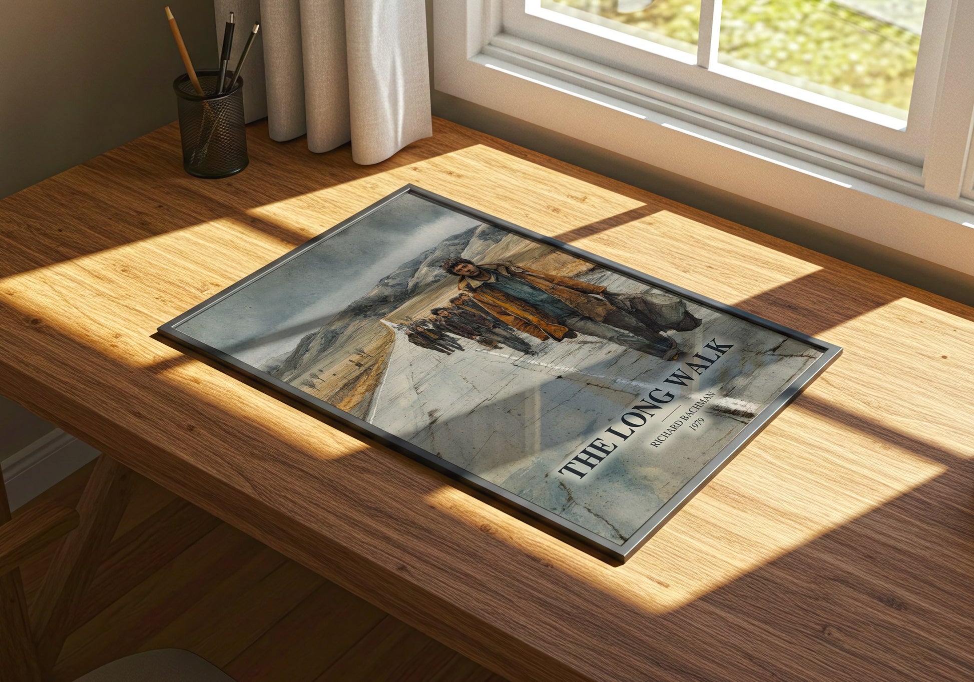 The Long Walk watercolour book poster framed on wall – horror wall art