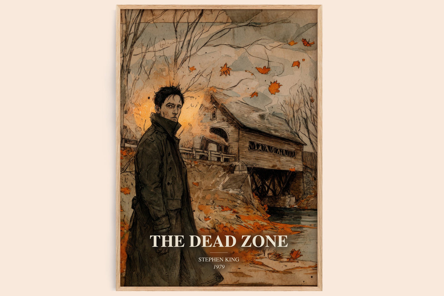 The Dead Zone watercolour book poster by Stephen King – framed literary art print