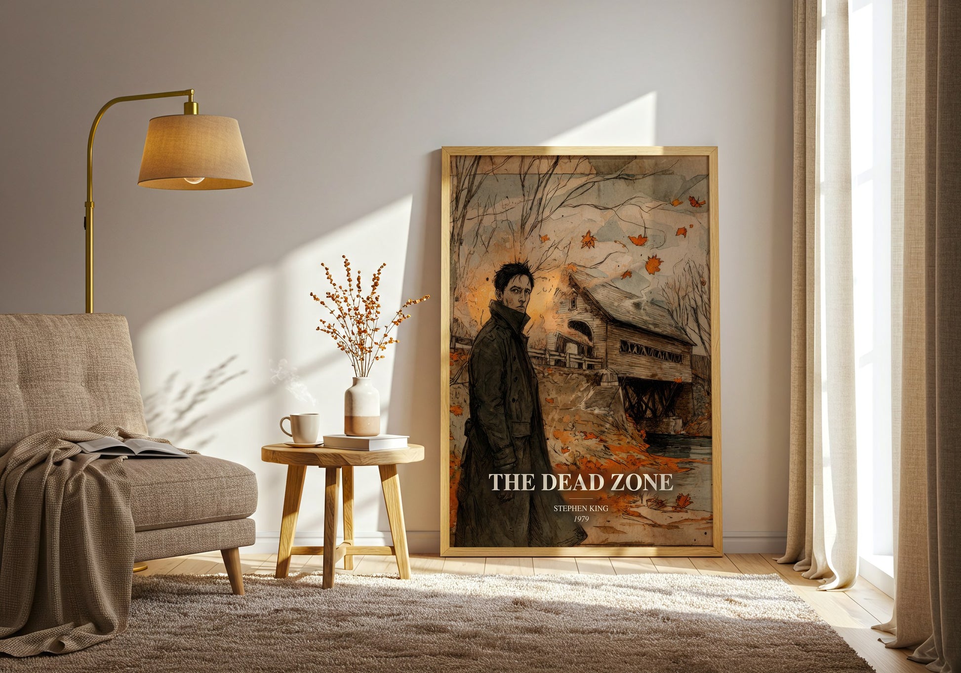 The Dead Zone watercolour print in frame leaning in hallway – thriller wall art