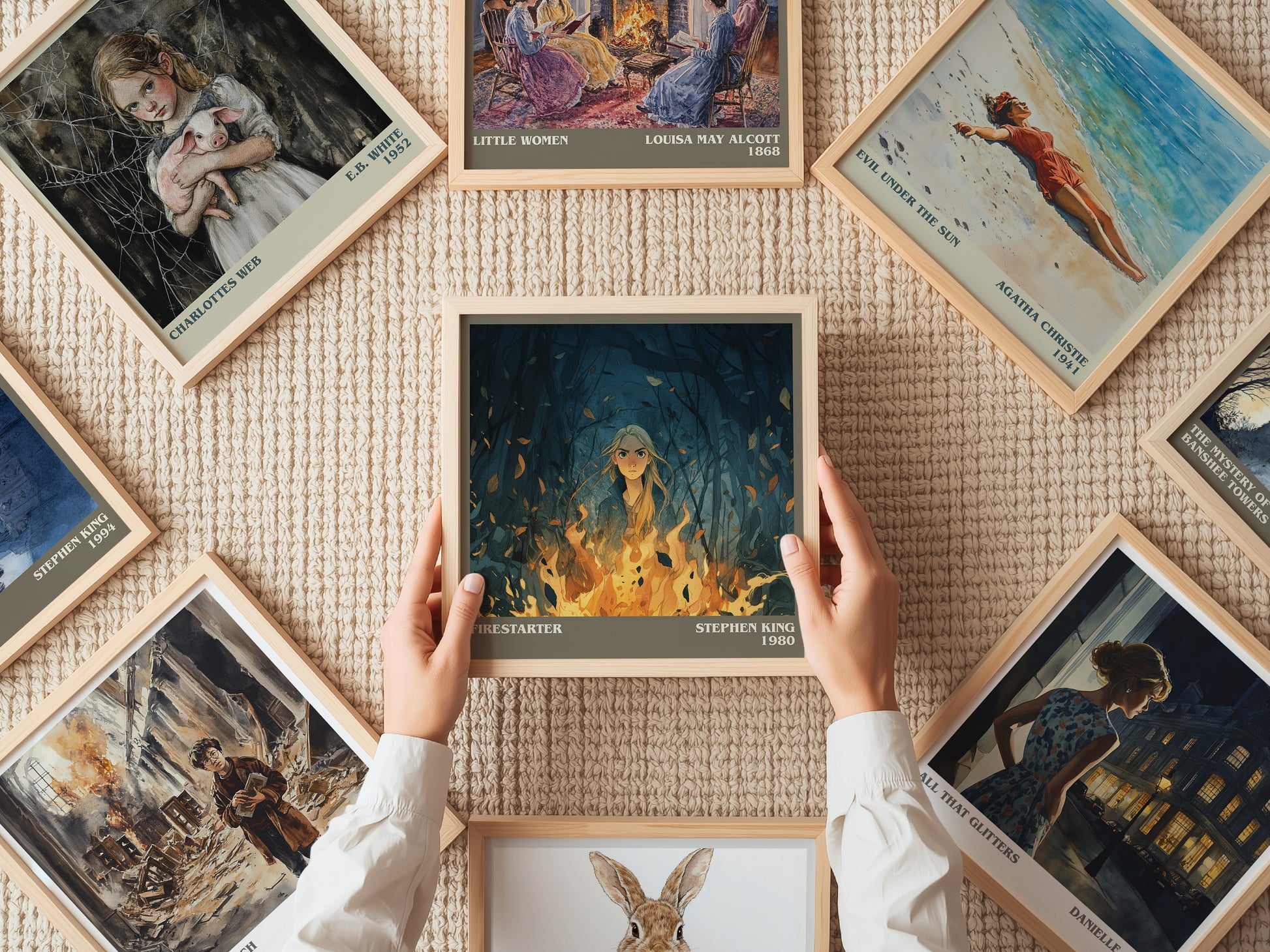 Firestarter literary print on bookshelf – Stephen King fan gift