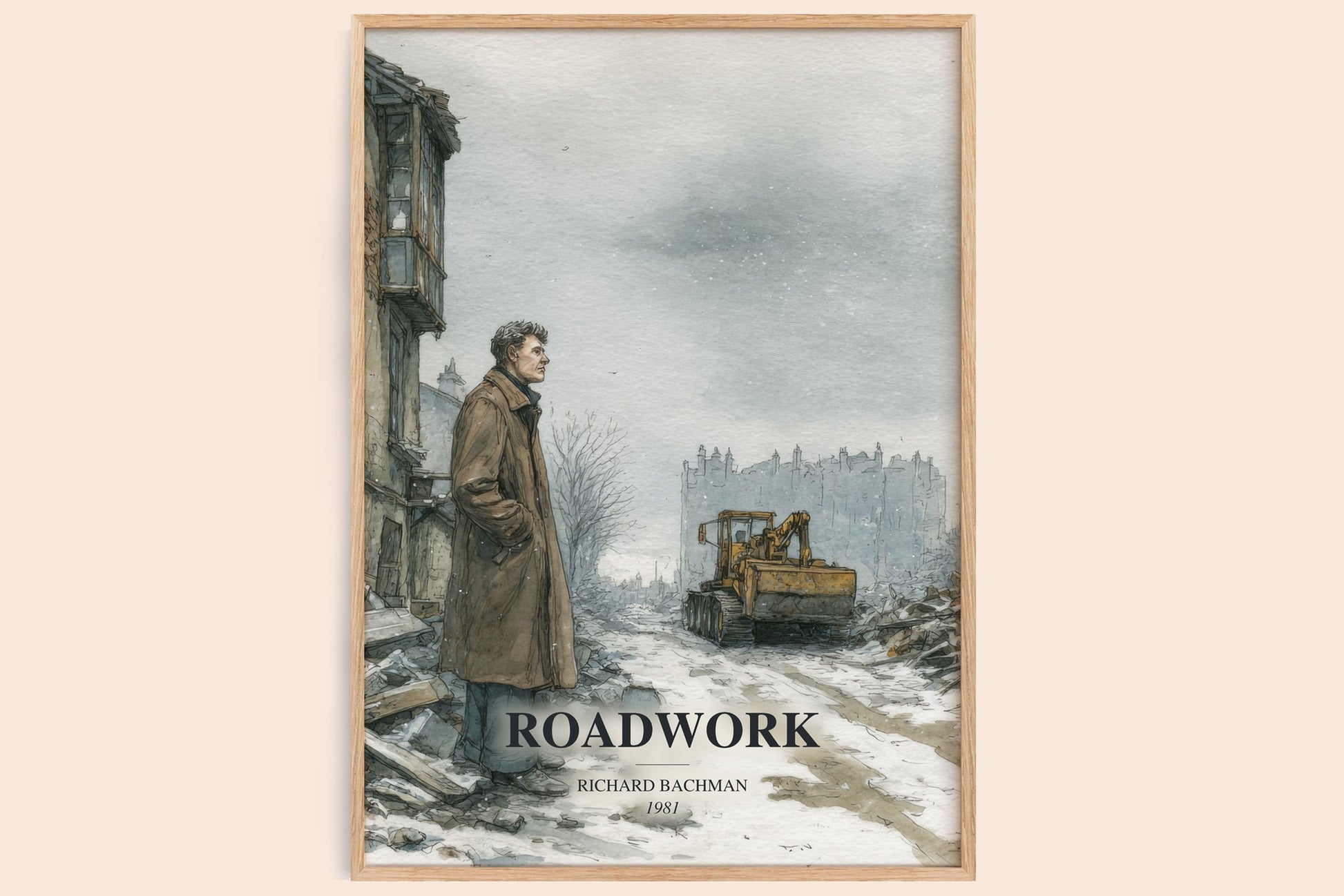 Roadwork watercolour book poster by Richard Bachman – framed literary art print