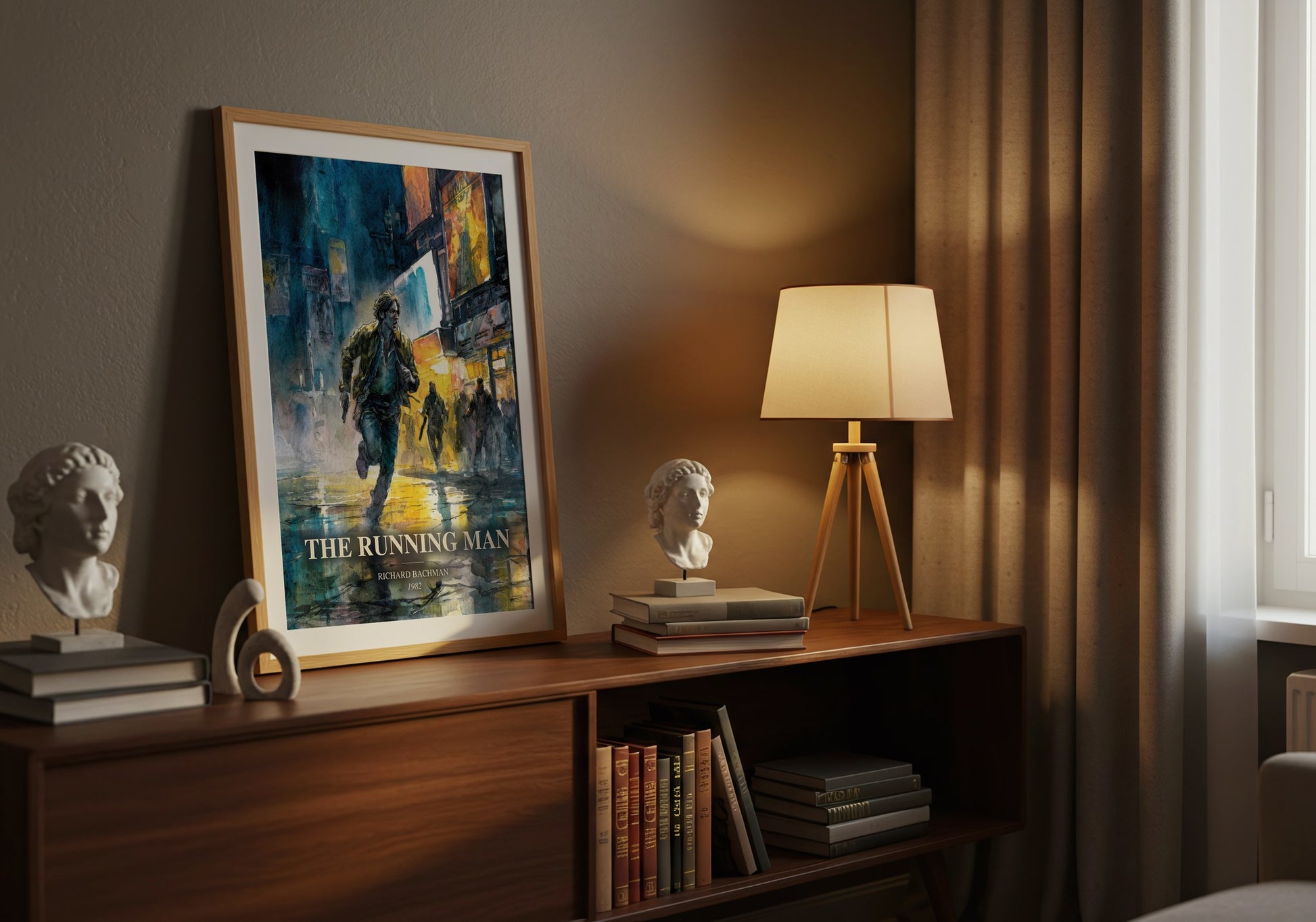 The Running Man watercolour print on bookshelf – Richard Bachman fan gift