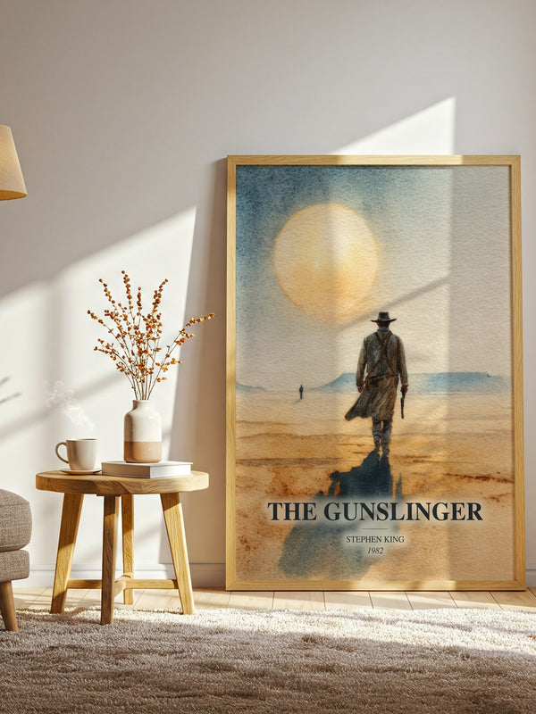 The Gunslinger watercolour print in frame leaning in hallway – fantasy wall art