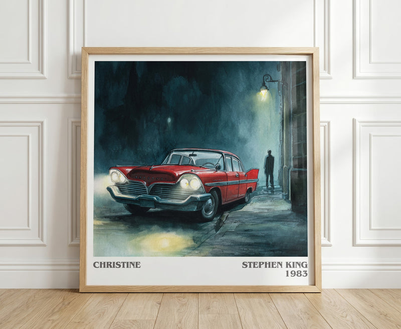Christine literary print in frame leaning in hallway – horror wall art