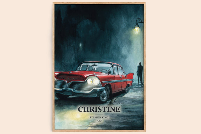 Christine watercolour book poster by Stephen King – framed literary art print