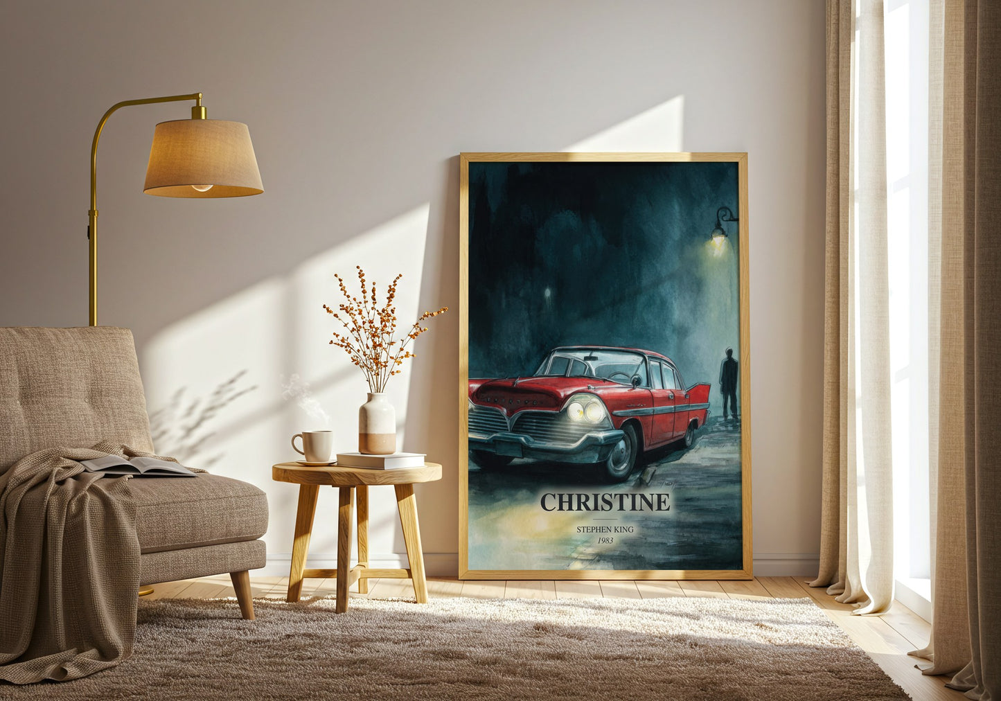 Christine watercolour print in frame leaning in hallway – horror wall art
