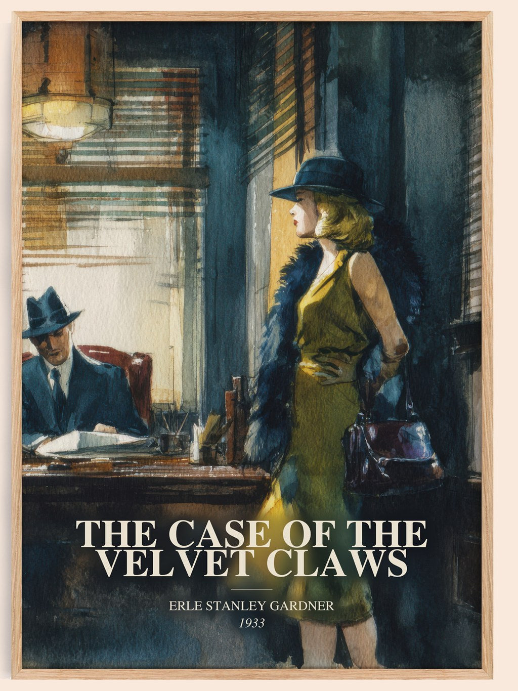 The Case Of The Velvet Claws watercolour book poster by Erle Stanley Gardner – framed literary art print