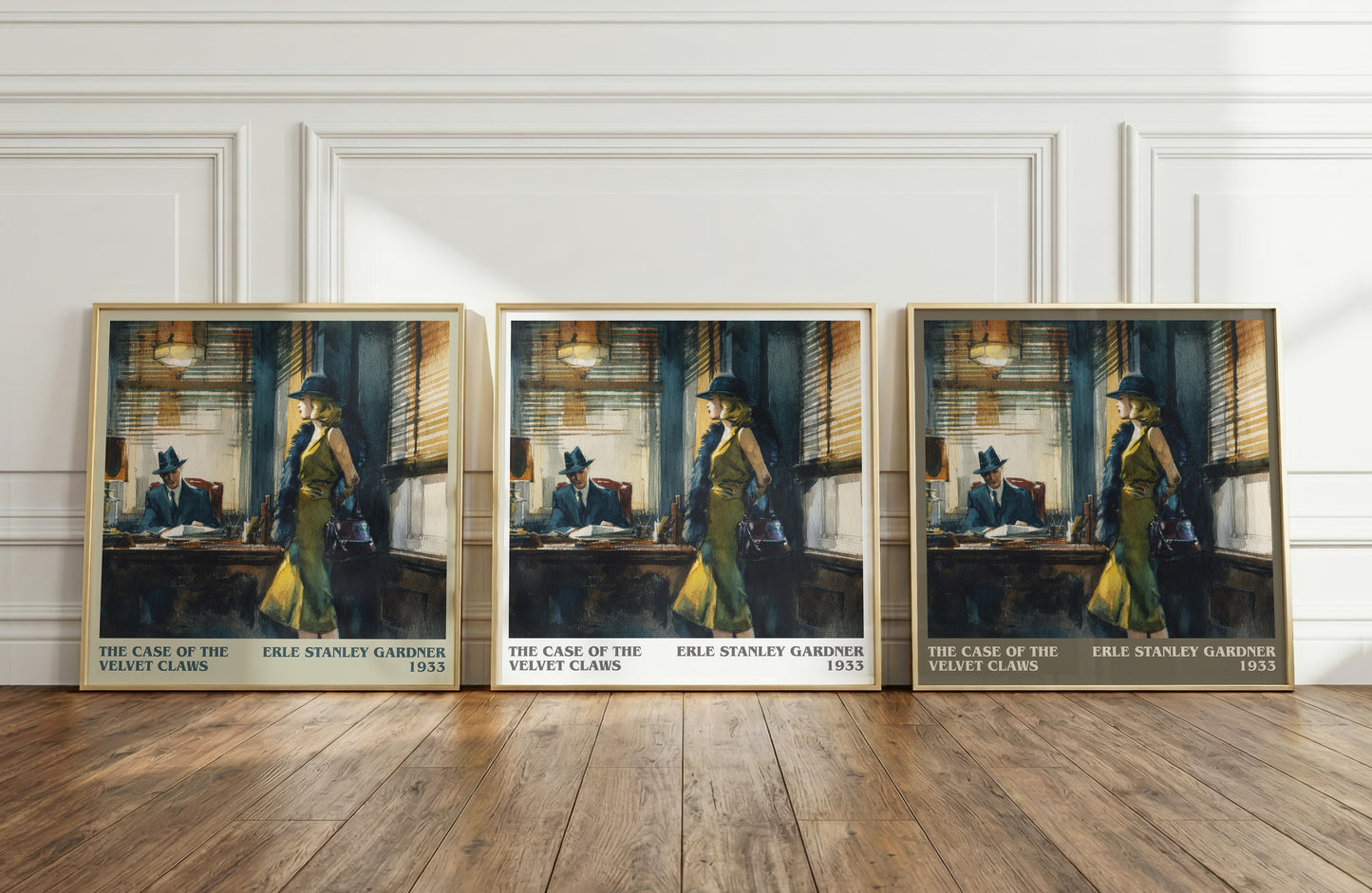 The Case of the Velvet Claws literary print framed by window – literary home decor