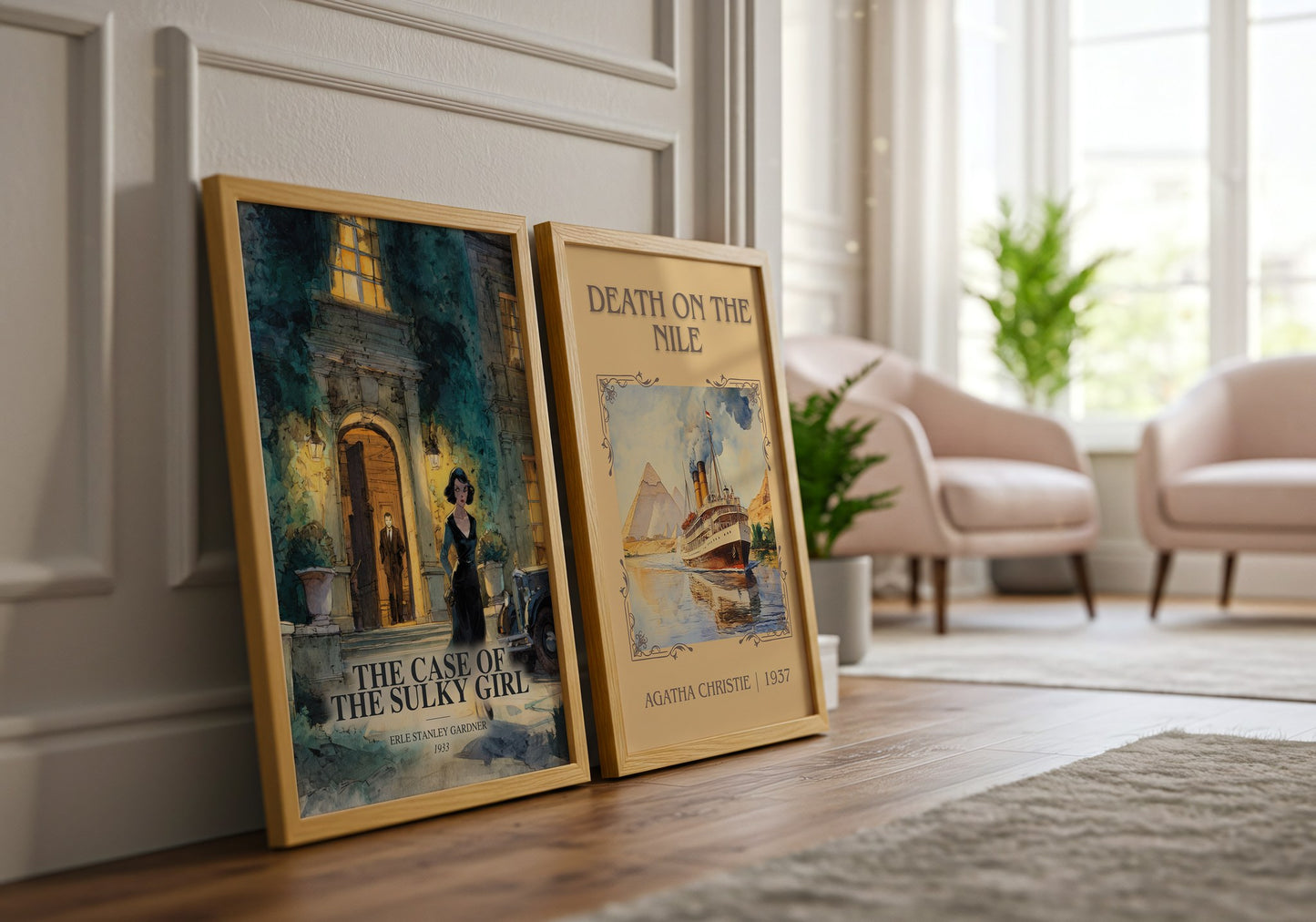 The Case Of The Sulky Girl watercolour print framed by window – literary home decor