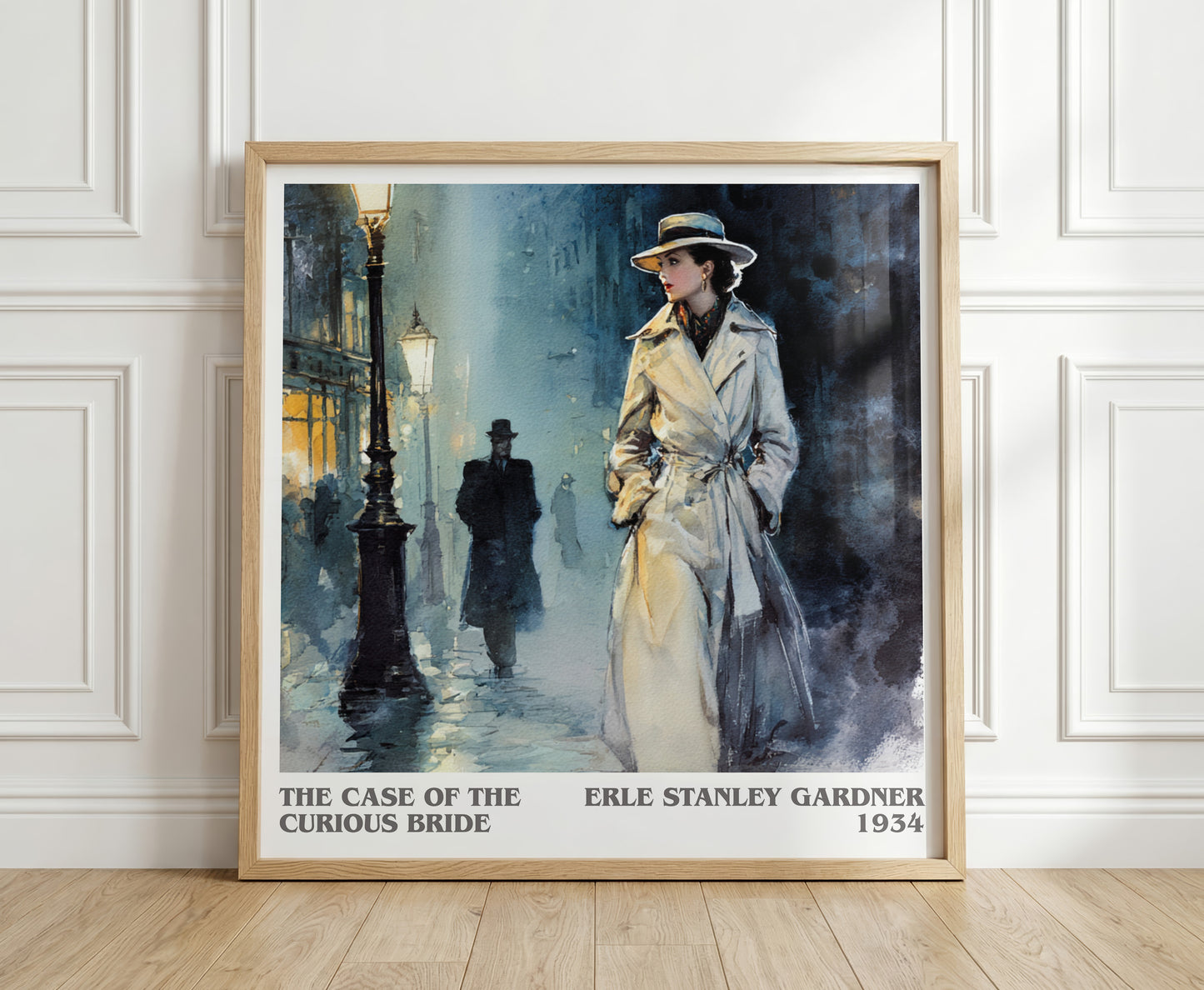 The Case of the Curious Bride literary print in frame leaning in hallway – mystery wall art